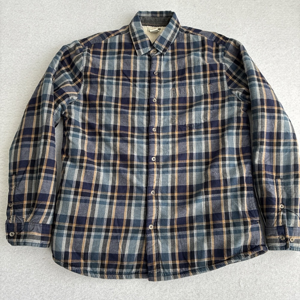 Carbon 2 Cobalt Sherpa Lined Plaid Shacket Shirt Jacket 100% Cotton Button Up M